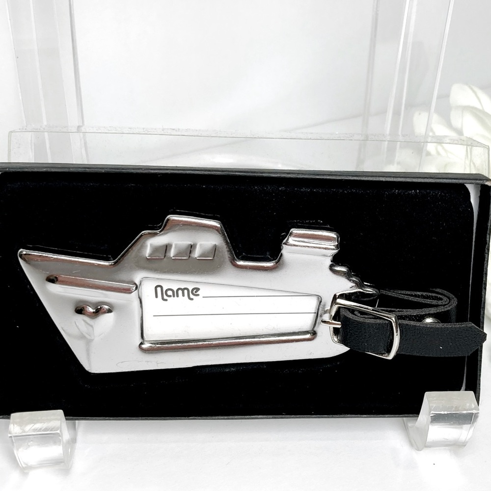 Kate Aspen Yacht Luggage Tag Silver Tone Black Buckle Strap NEW